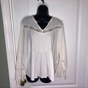 Boho Style Ivory Lace Trim Blouse w/ Lace Trim